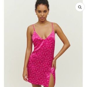 Reformation Ballard Silk Dress in Barbie Pink